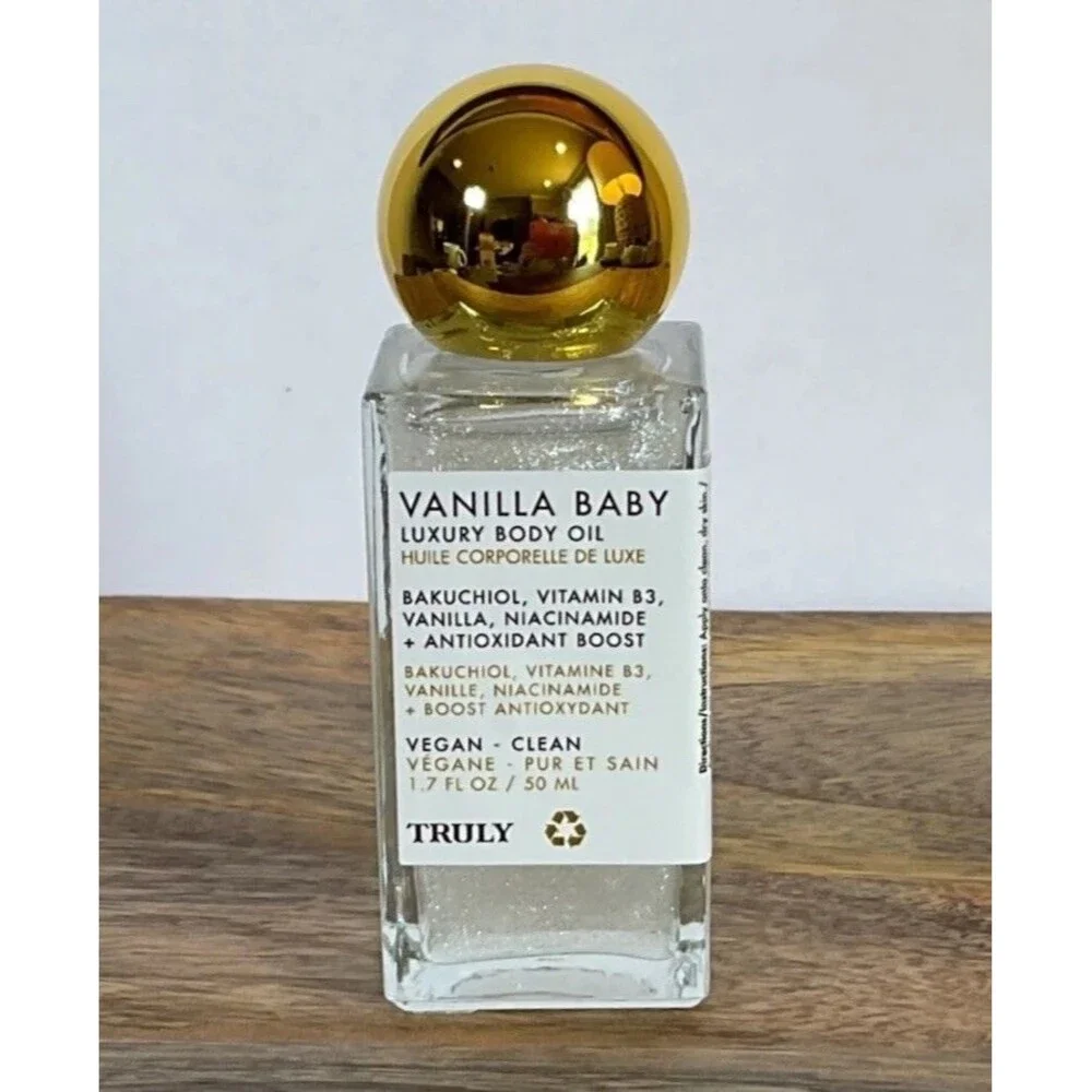 NIB TRULY Vanilla Baby Luxury Body Oil 1.7 fl oz Bakuchiol VEGAN CLEAN